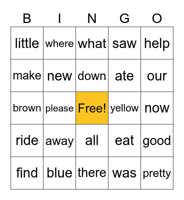 Sight Words - Theo Bingo Card