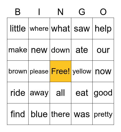 Sight Words - Theo Bingo Card