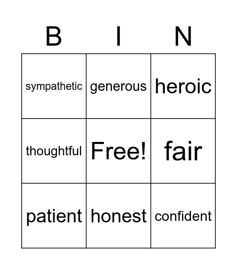 Personality Bingo Card