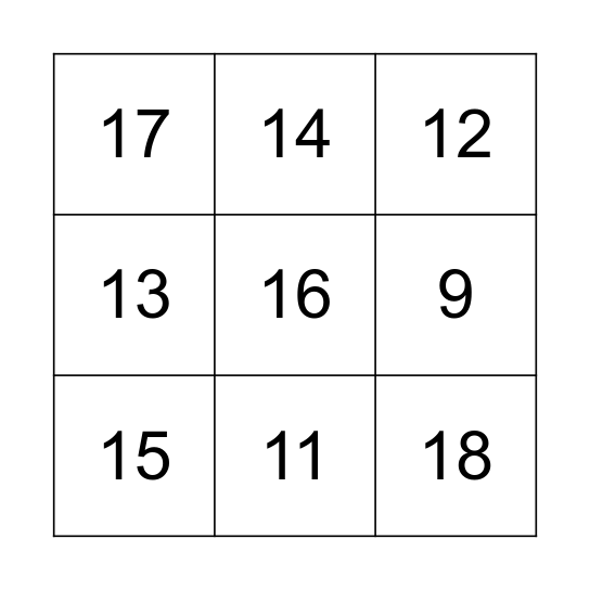 Number Assessment  Bingo Card