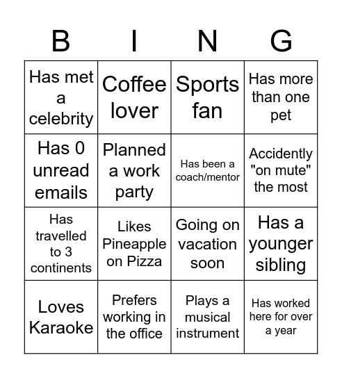 Team Bingo Card