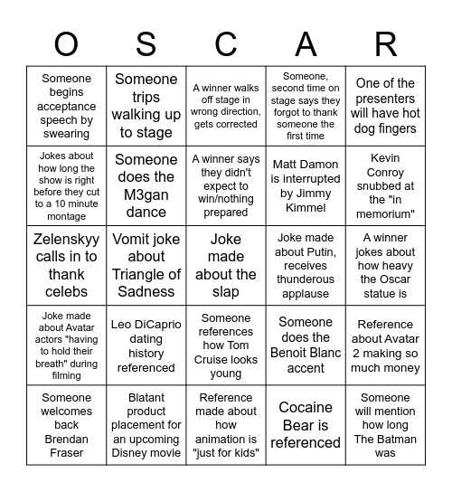 OSCARS Card Bingo Card