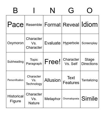 Vocabulary Bingo Card