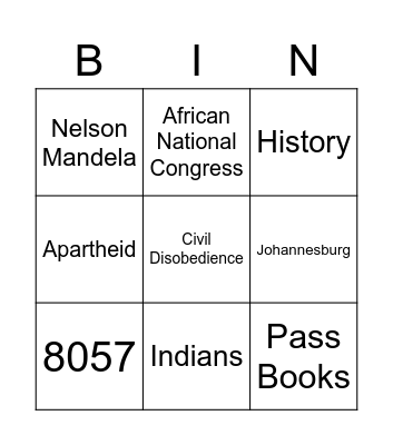 Defiance BIN Bingo Card