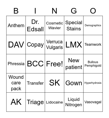 Derm Bingo Card