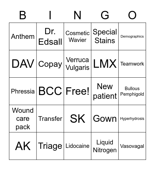 Derm Bingo Card