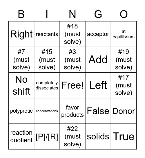 Gen Chem SI Bingo Card