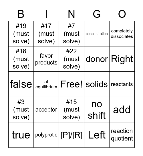 Gen Chem SI Bingo Card