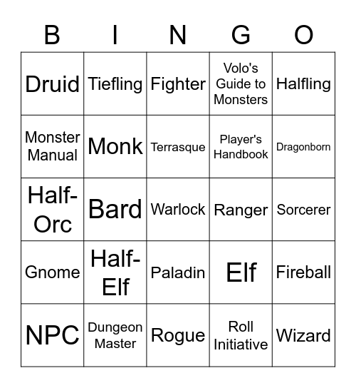 Dungeons and Dragons Bingo! Bingo Card