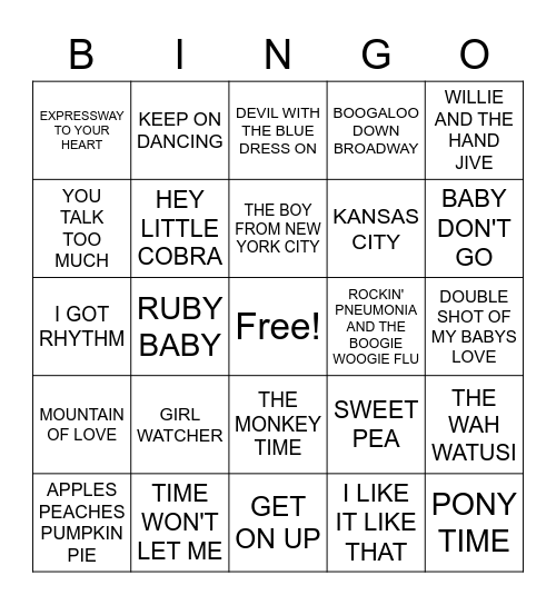 OLDIES HITS Bingo Card