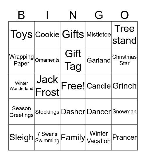 Holiday Bingo Card