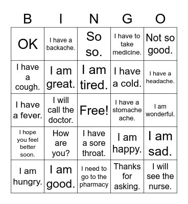 How are you feeling? Bingo Card