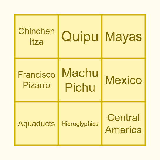 Ancient Civilizations of Latin America Bingo Card
