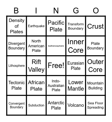 Earth Science Bingo Card