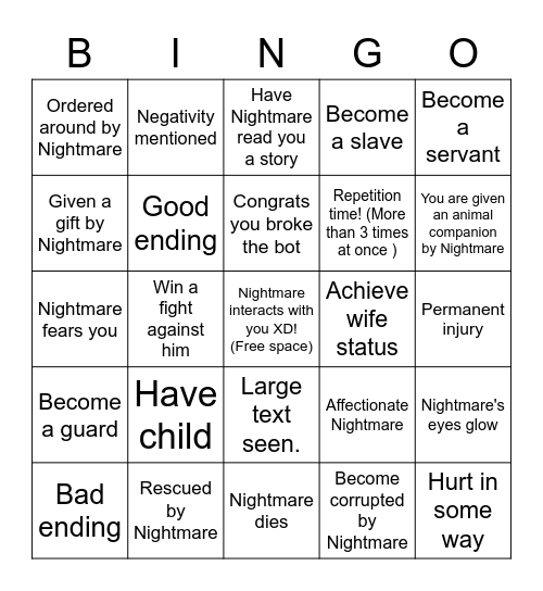 Roleplay Bingo Night Edition Bingo Card
