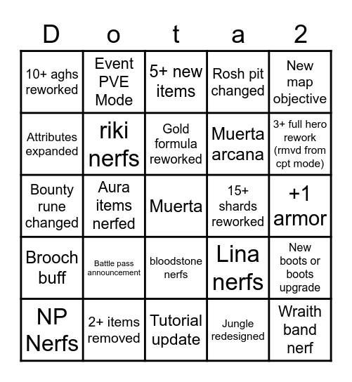 Dota 2 7.33 Bingo Card