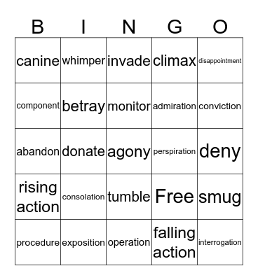 English 2  Bingo Card