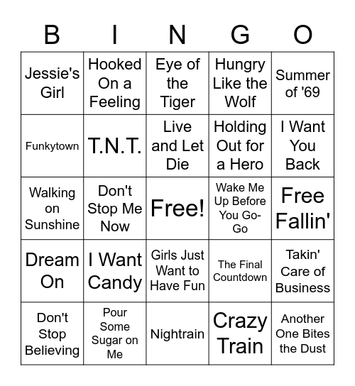 Rock n Roll  Bingo Card