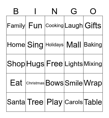 Home For The Holidays Bingo Card