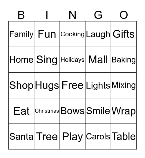 Home For The Holidays Bingo Card