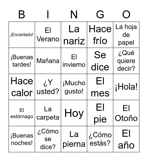 Español - Para Empezar Bingo Card