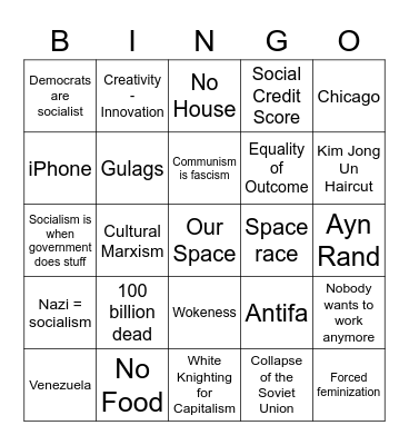 Americans "Discussing" Socialism Bingo Card