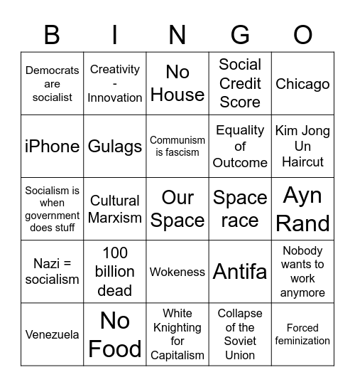 Americans "Discussing" Socialism Bingo Card