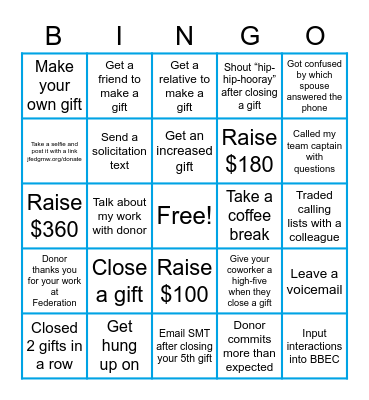 Federation Calling Day Bingo Card