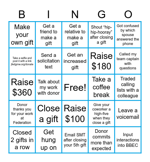 Federation Calling Day Bingo Card