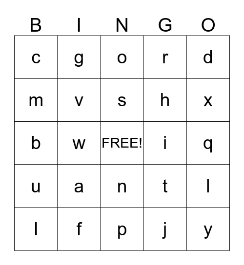 Alphabet Bingo Card