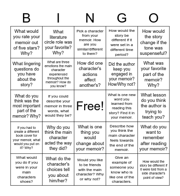 Reading Comprehension Bingo! Bingo Card