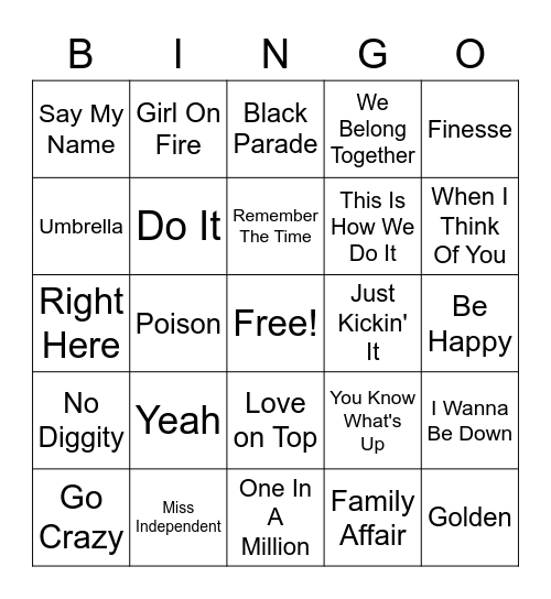 R &B Bingo Card