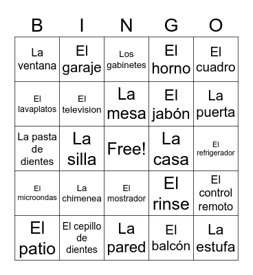 La Casa Vocabulario Bingo Card