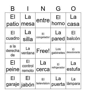 La Casa Vocabulary + Prepositions Bingo Card