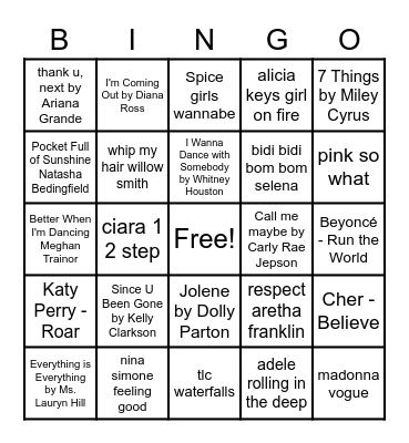 Women's History Month Singer Bingo Card