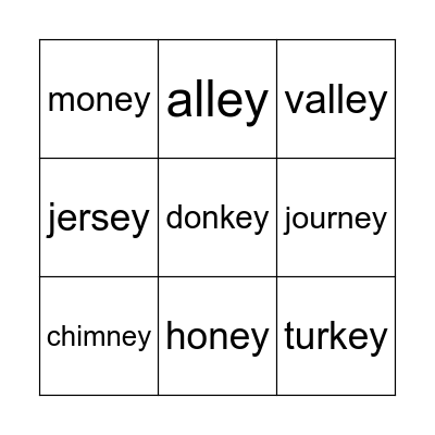 'ey' sounds Bingo Card