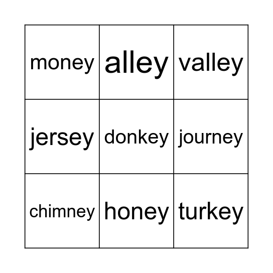 'ey' sounds Bingo Card