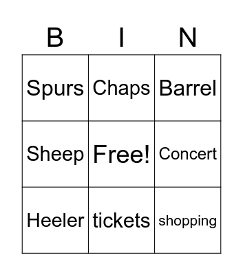 Rodeo Bingo Card