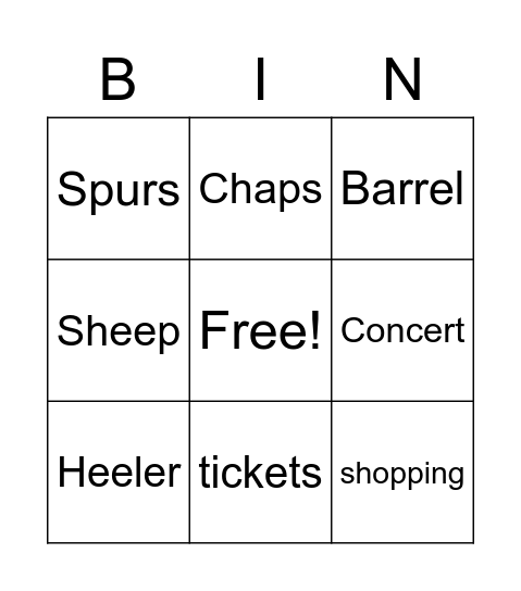 Rodeo Bingo Card