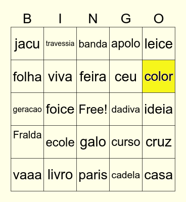 BINGO DA AYIÈ Bingo Card