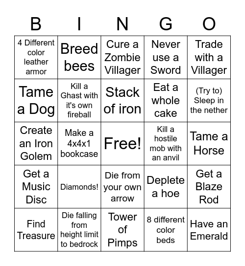MineCraft Bingo Card