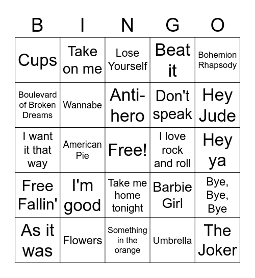 Music Bingo Card