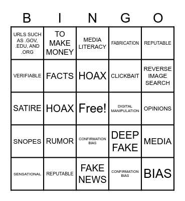 Fake News Bingo Card