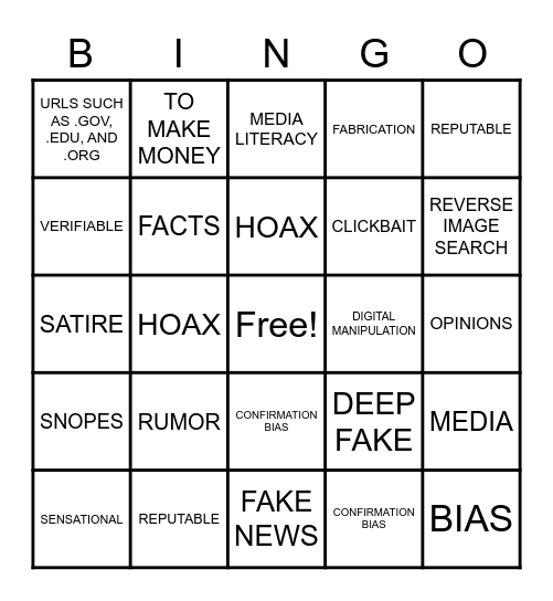 Fake News Bingo Card