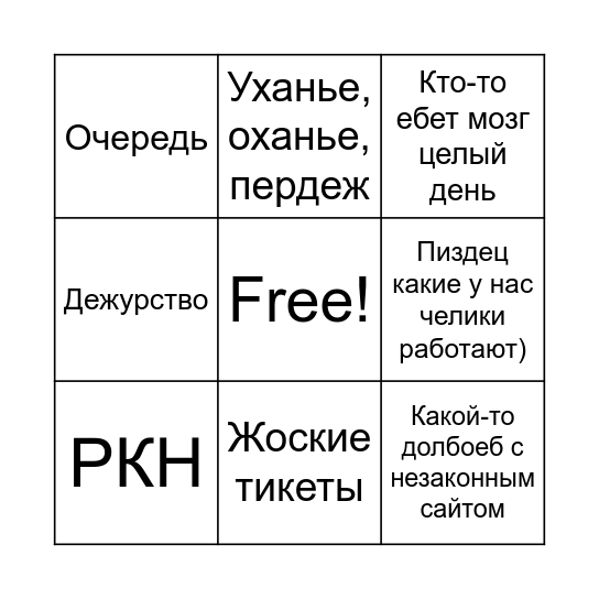 Никитик на работе Bingo Card