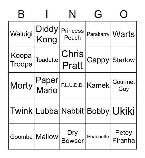 Xin Eohp Round 1 (Mario Characters) Bingo Card