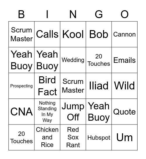 Sales Scrum Bingo Ball "SSBB" Bingo Card