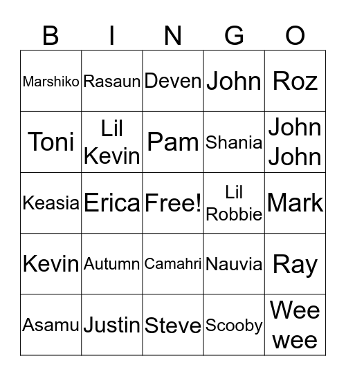 Freeman's Bingo Card