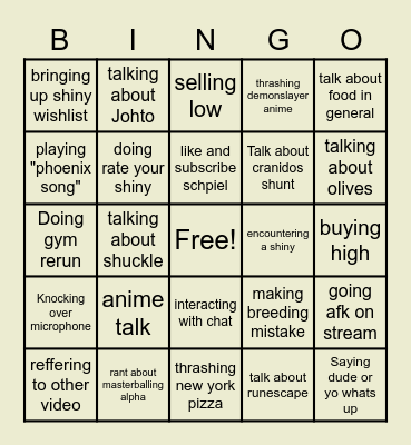 Patrouski stream bingo Card