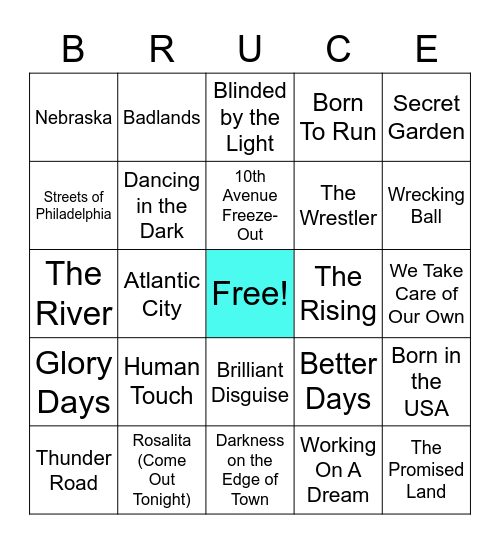 BRUCE SPRINGSTEEN BABY! Bingo Card
